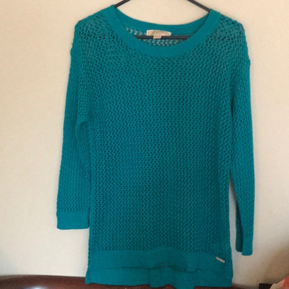 Michael Kors open weave teal pullover. NWOT. Sz L